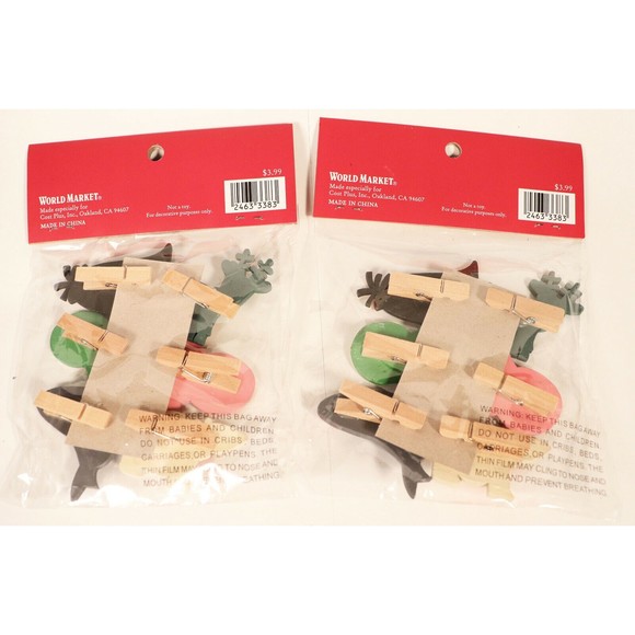 Lot of 2 World Market North Pole Wooden Craft Clips 6 pack Christmas Eskimo NEW - Picture 4 of 6